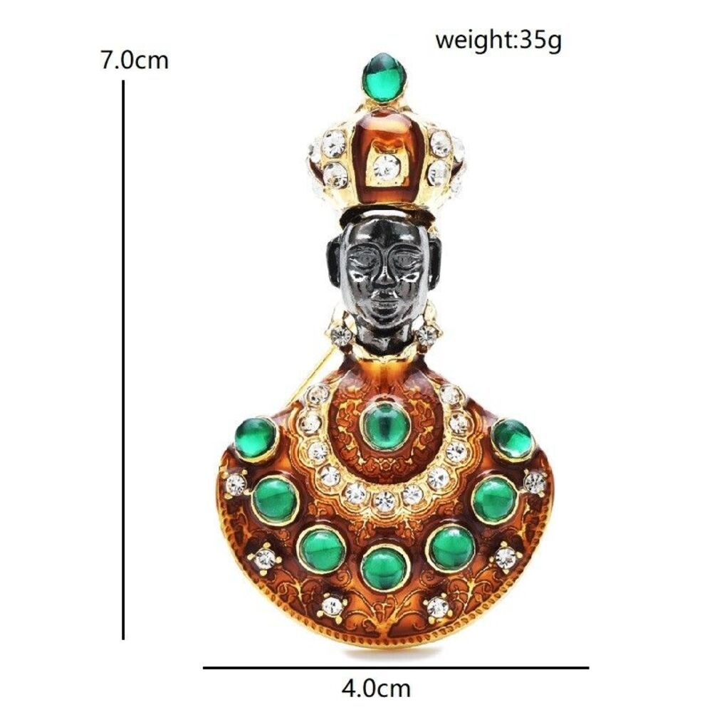 Regal Blackamoor Brooch Green Rhinestone Enamel Crown Figural Pin - Picture 2 of 3